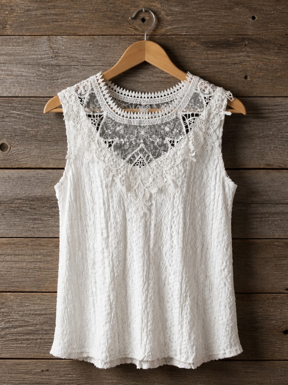 Lace Yoke Sleeveless Women's Top - White